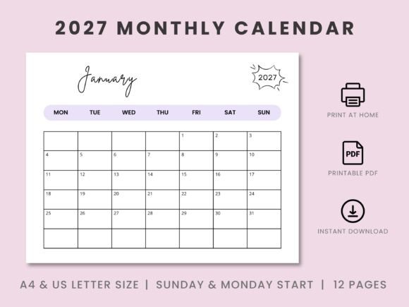 Master Your Year: The Ultimate 2027 Landscape Monthly Calendar Template